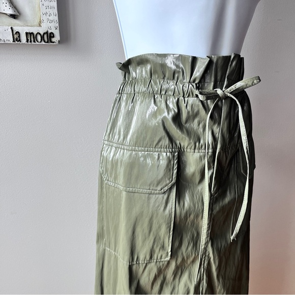 NWT Zara Green Shinny Faux Leather Paper Bag Skirt Size L - Picture 5 of 11